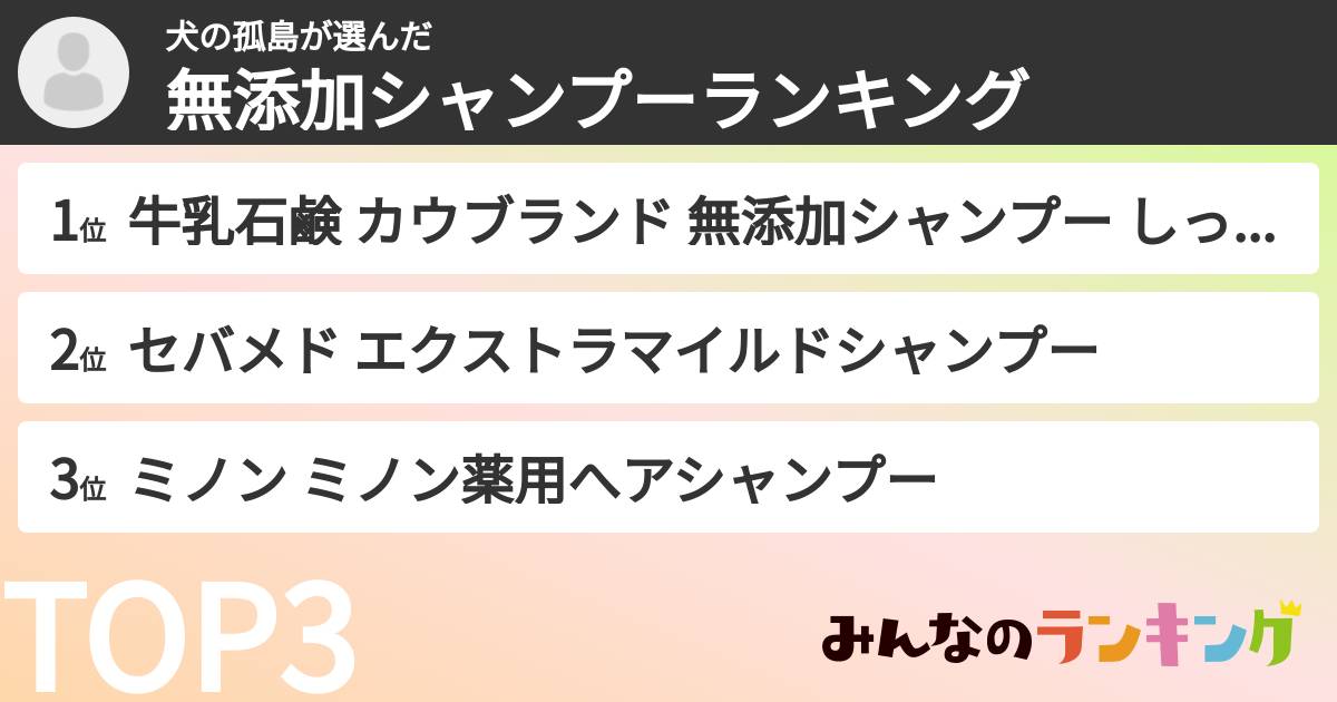 犬の孤島さんの「無添加シャンプーランキング」
