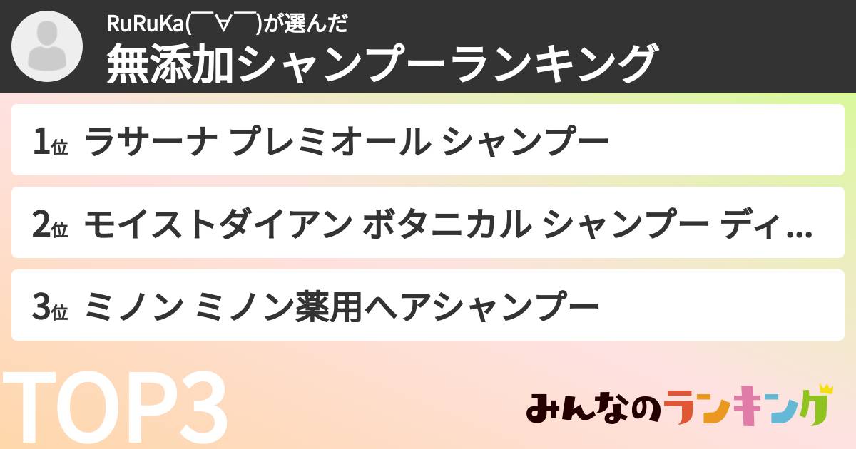 RuRuKa( ̄∀ ̄)さんの「無添加シャンプーランキング」