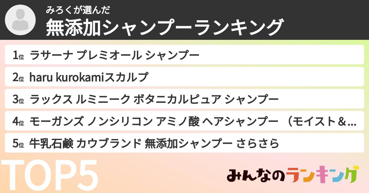 みろくさんの「無添加シャンプーランキング」