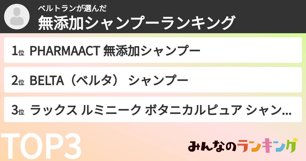 ベルトランさんの「無添加シャンプーランキング」