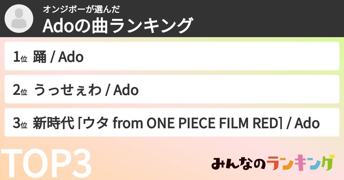 オンジボーさんの「Adoの曲ランキング」