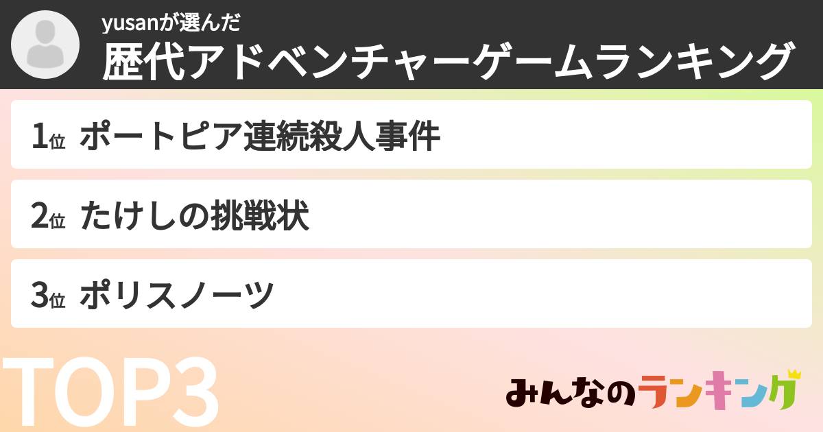 yusanさんの「歴代アドベンチャーゲームランキング」