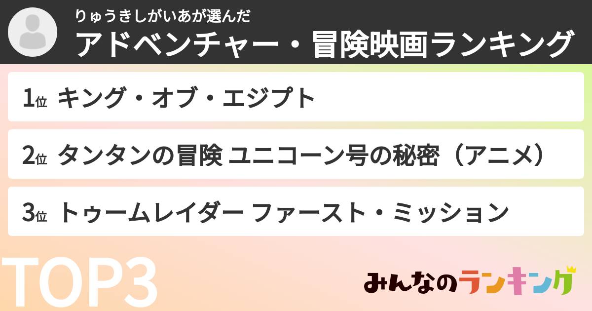 りゅうきしがいあさんの「アドベンチャー・冒険映画ランキング」