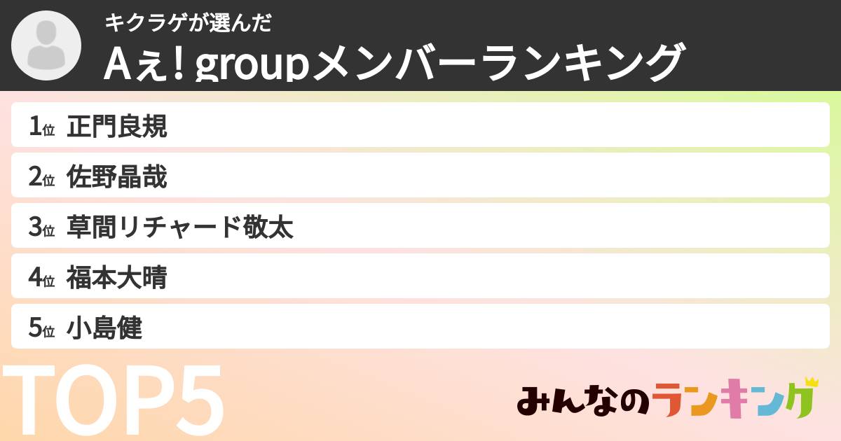 キクラゲさんの「Aぇ! groupメンバーランキング」