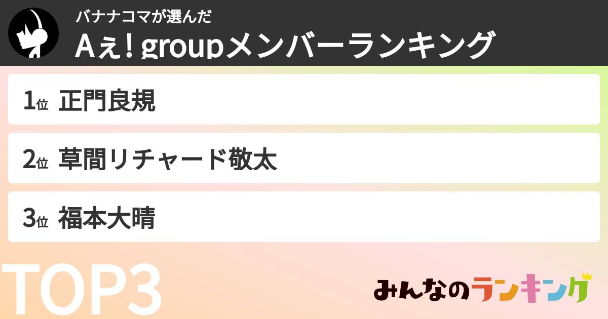 バナナコマさんの「Aぇ! groupメンバーランキング」