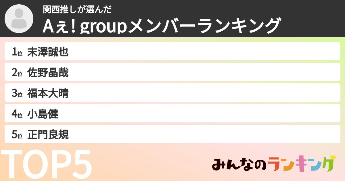 関西推しさんの「Aぇ! groupメンバーランキング」