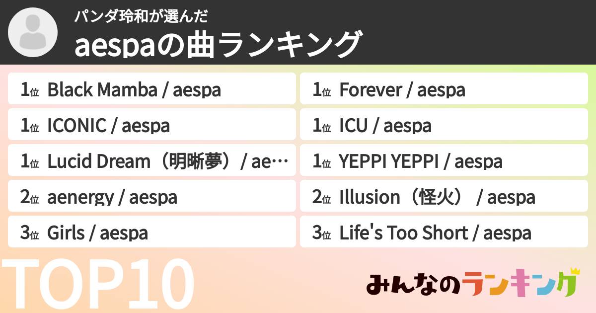 パンダ玲和さんの「aespaの曲ランキング」