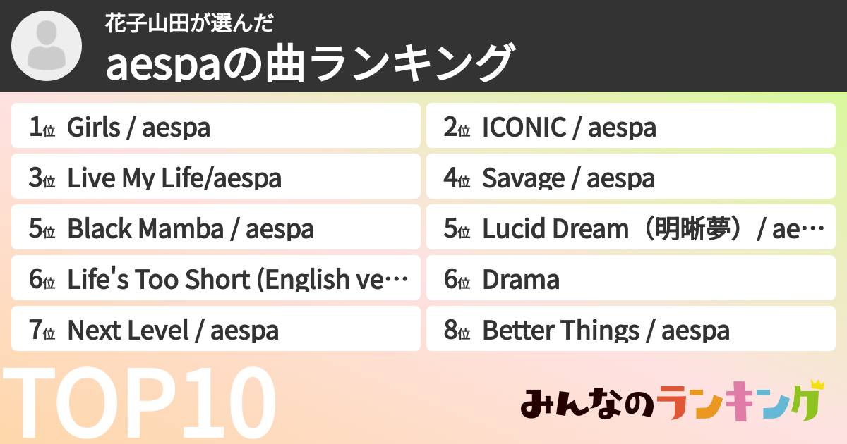 花子山田さんの「aespaの曲ランキング」