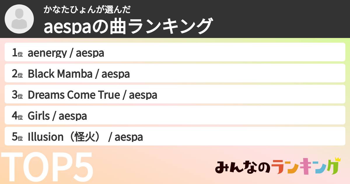 かなたひょんさんの「aespaの曲ランキング」