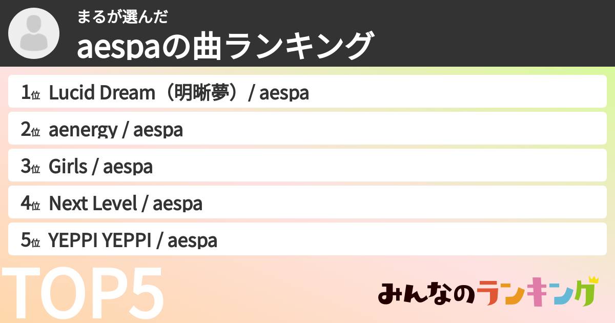 まるさんの「aespaの曲ランキング」