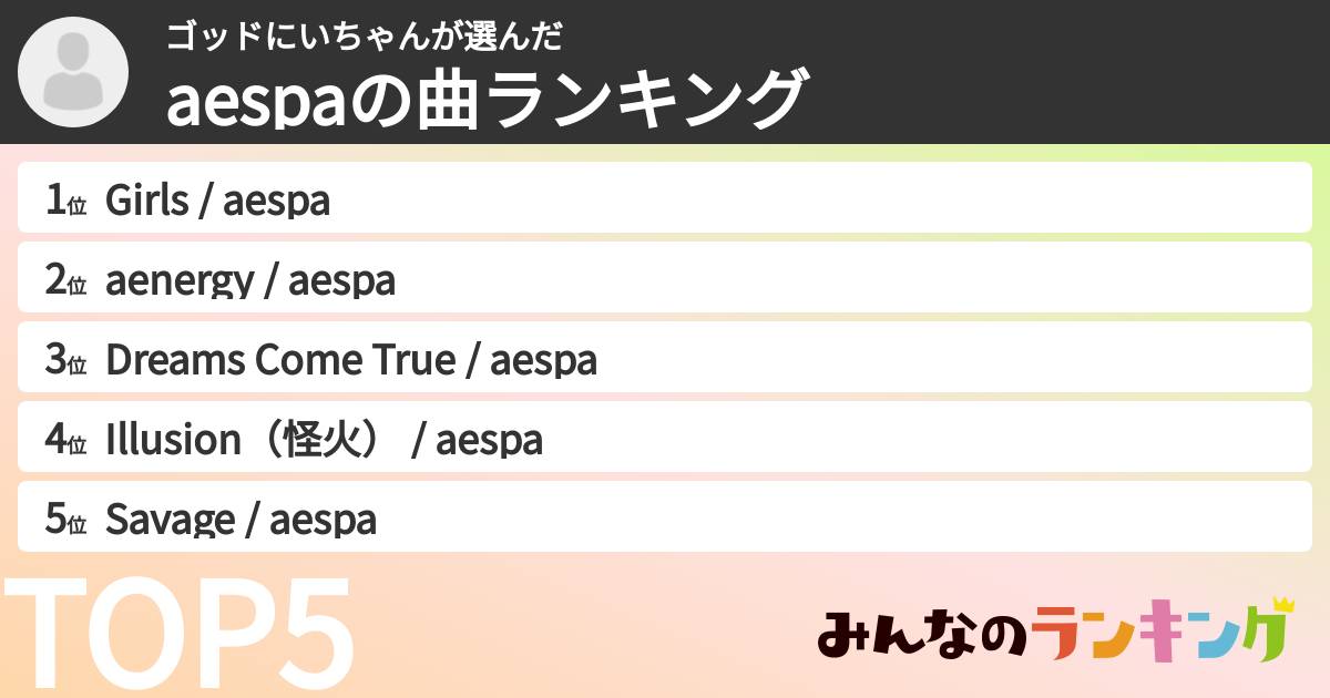 ゴッドにいちゃんさんの「aespaの曲ランキング」