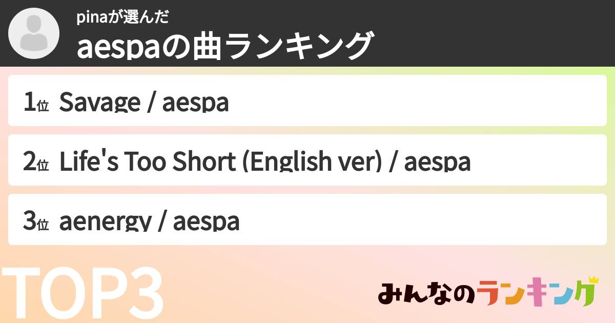 pinaさんの「aespaの曲ランキング」