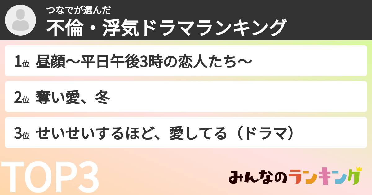 つなでさんの「不倫・浮気ドラマランキング」