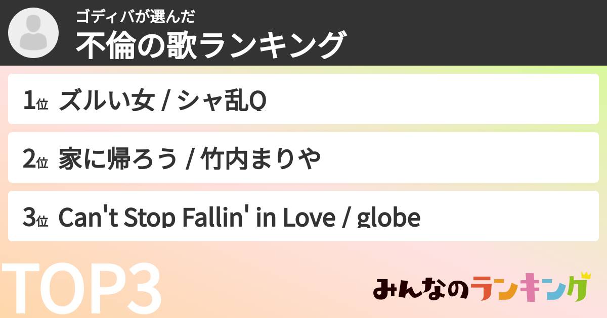 ゴディバさんの「不倫の歌ランキング」