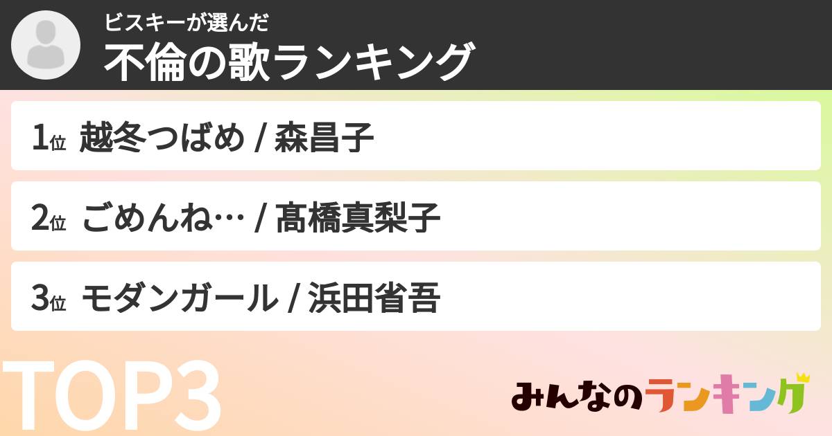 ビスキーさんの「不倫の歌ランキング」