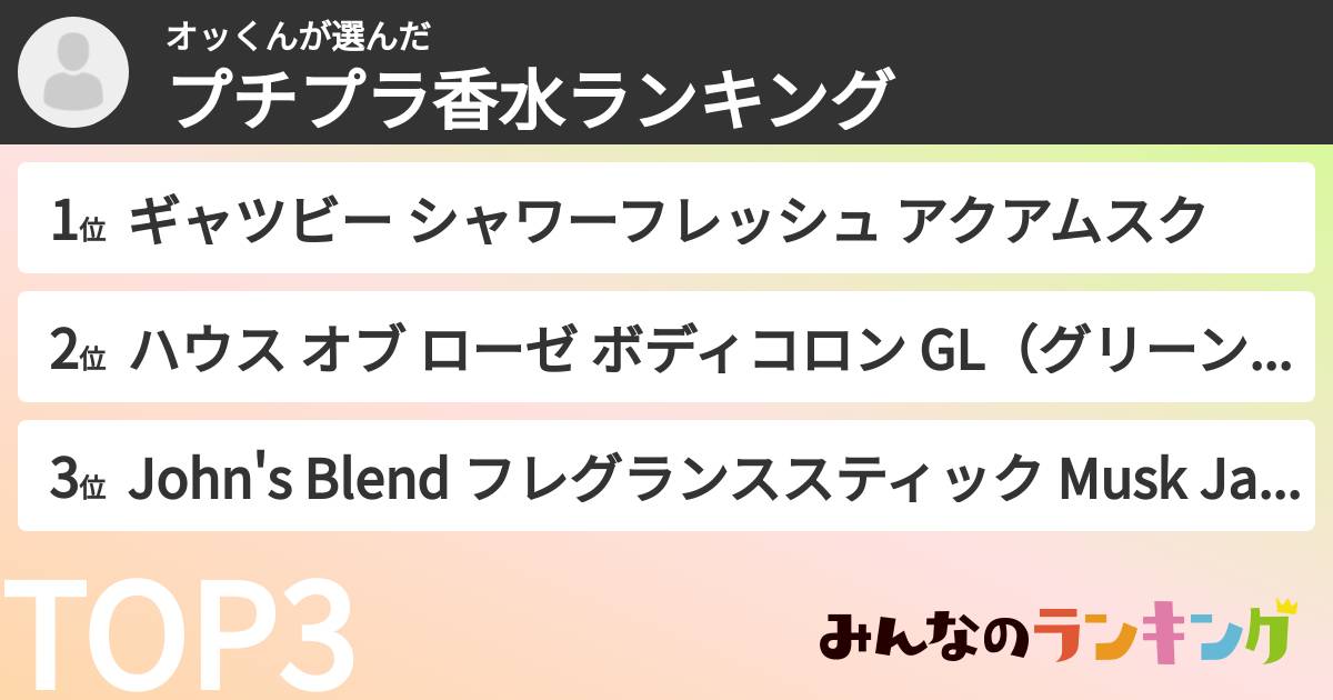 オッくんさんの「プチプラ香水ランキング」