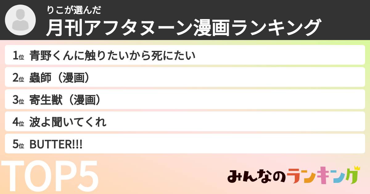 りこさんの「月刊アフタヌーン漫画ランキング」