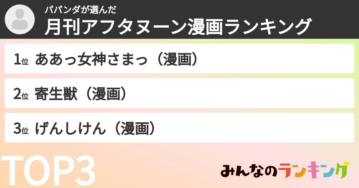パパンダさんの「月刊アフタヌーン漫画ランキング」