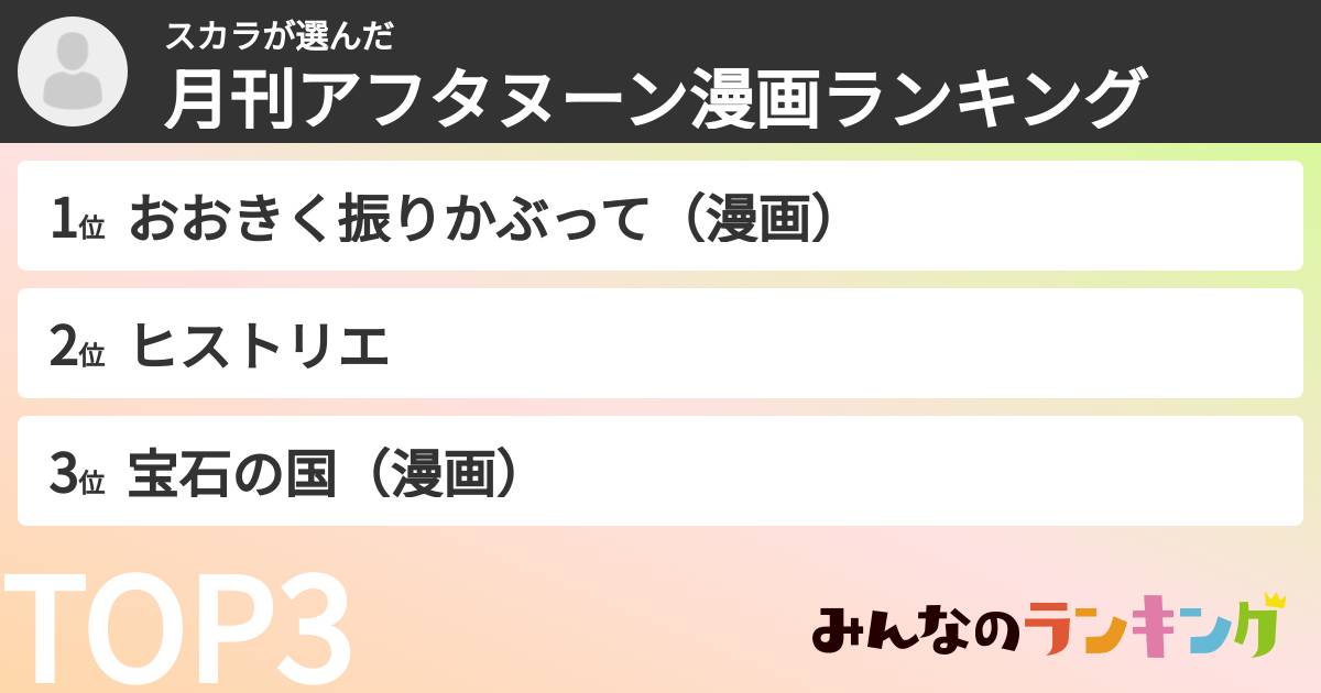 スカラさんの「月刊アフタヌーン漫画ランキング」