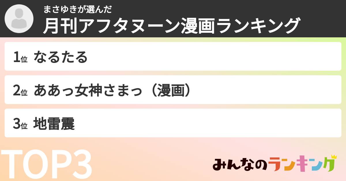 まさゆきさんの「月刊アフタヌーン漫画ランキング」