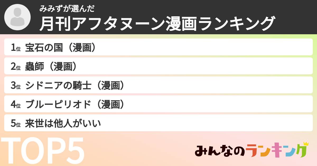 みみずさんの「月刊アフタヌーン漫画ランキング」