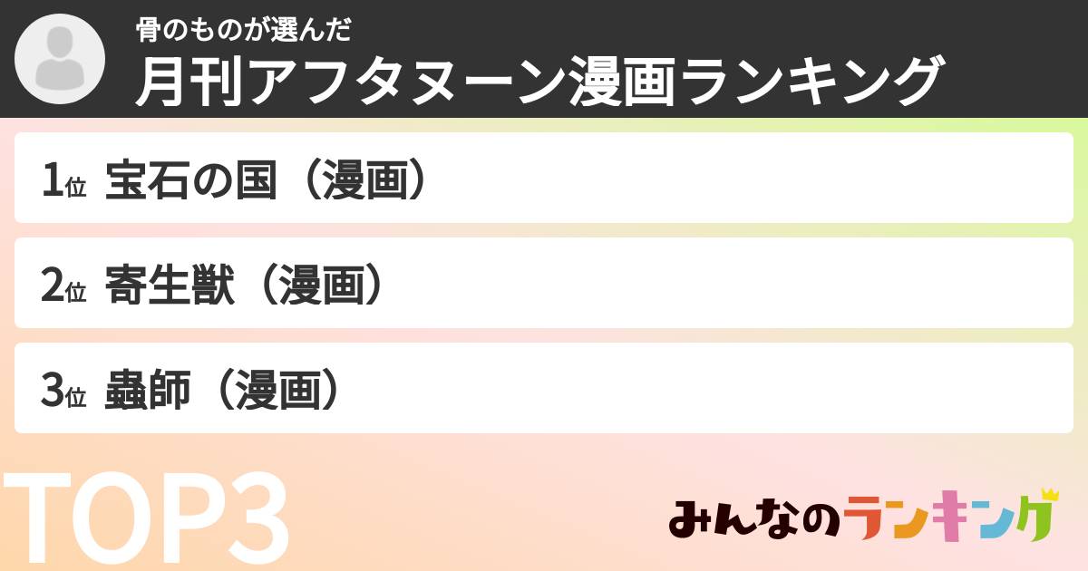 骨のものさんの「月刊アフタヌーン漫画ランキング」
