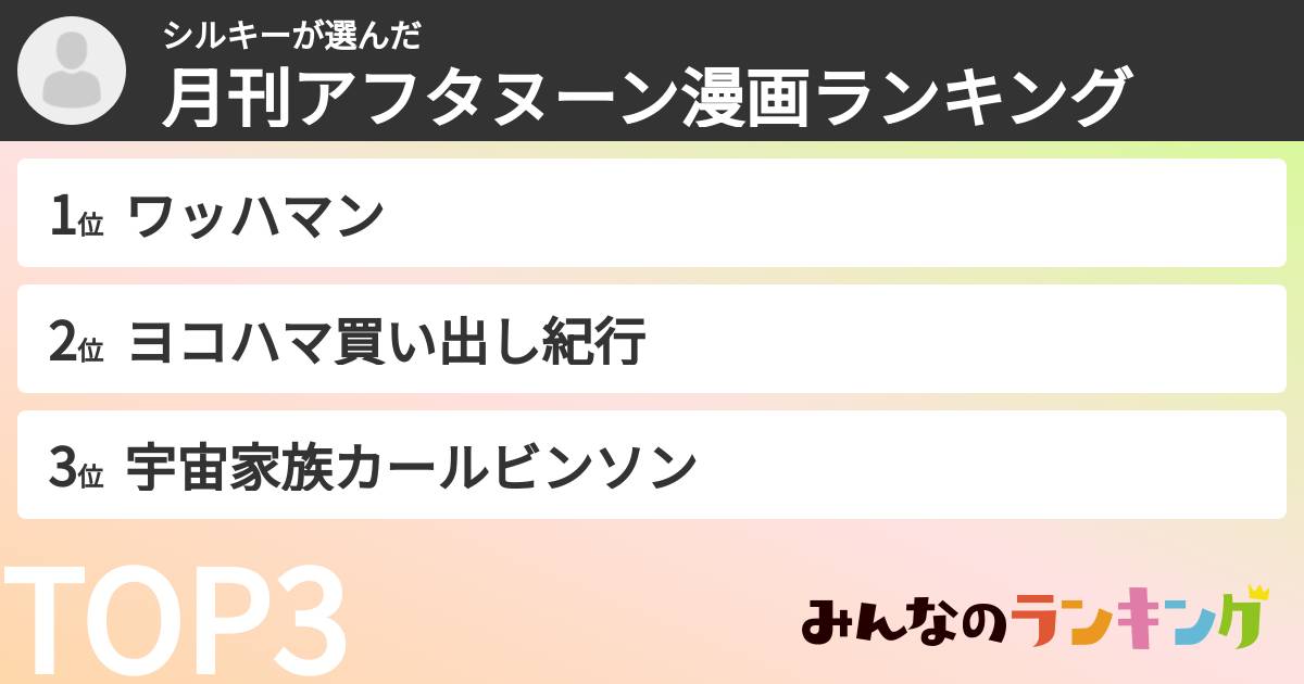 シルキーさんの「月刊アフタヌーン漫画ランキング」