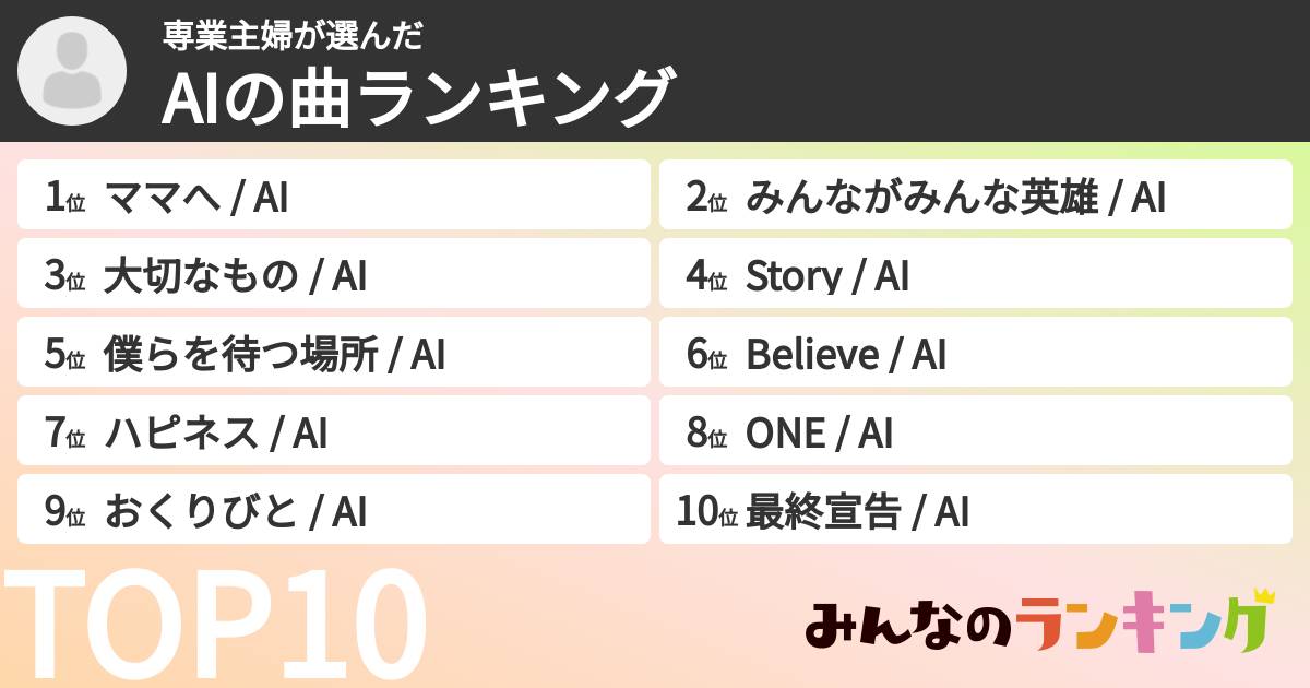 専業主婦さんの「AIの曲ランキング」