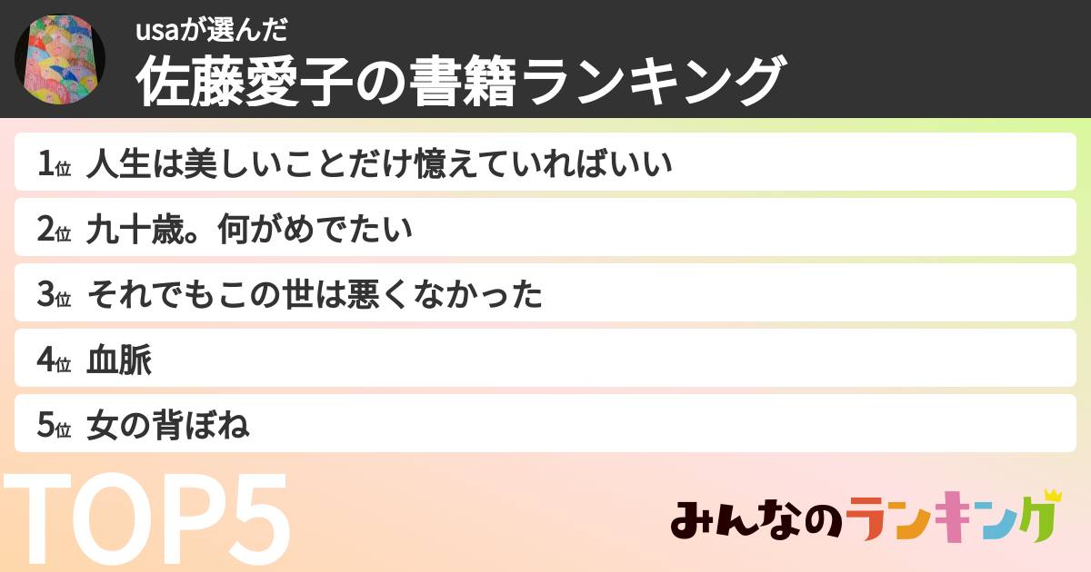 usaさんの「佐藤愛子の書籍ランキング」