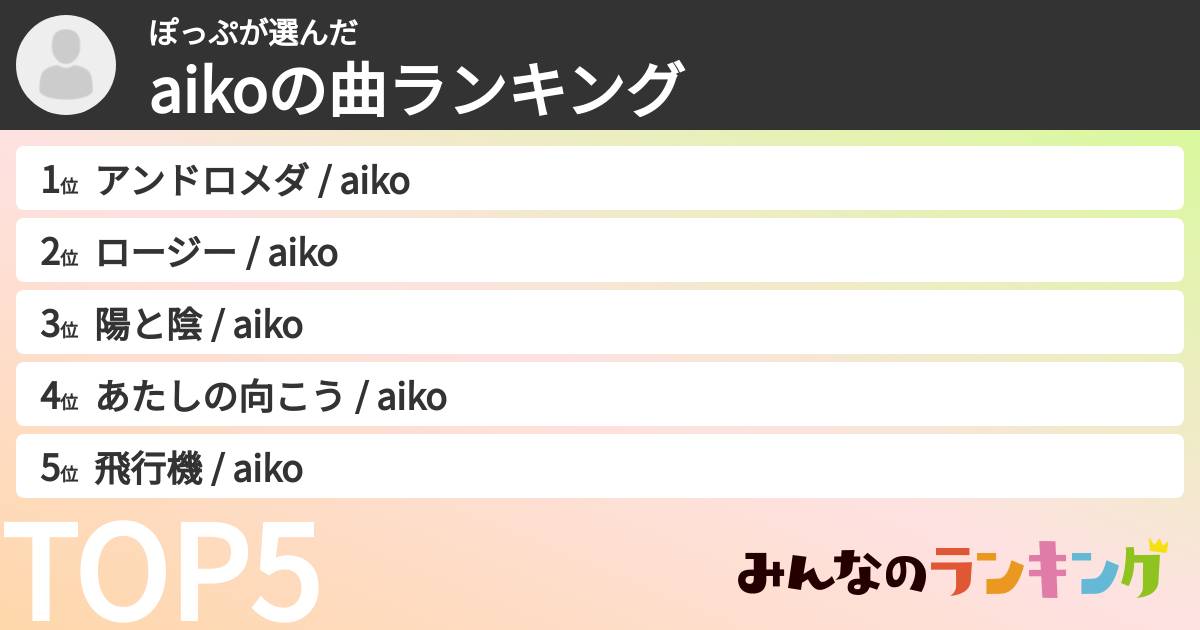 ぽっぷさんの「aikoの曲ランキング」