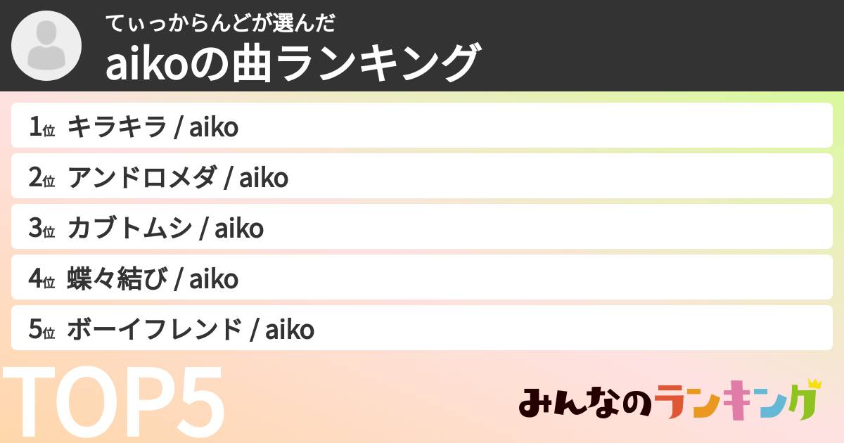 てぃっからんどさんの「aikoの曲ランキング」