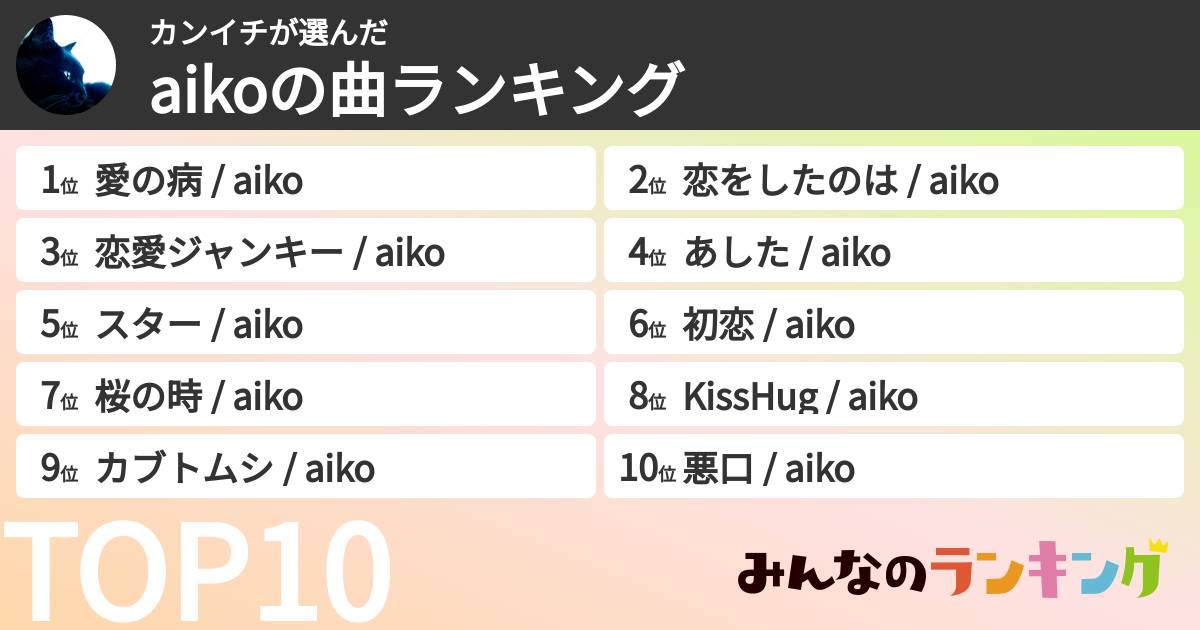 カンイチさんの「aikoの曲ランキング」