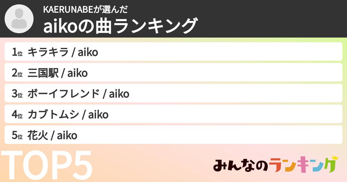 KAERUNABEさんの「aikoの曲ランキング」