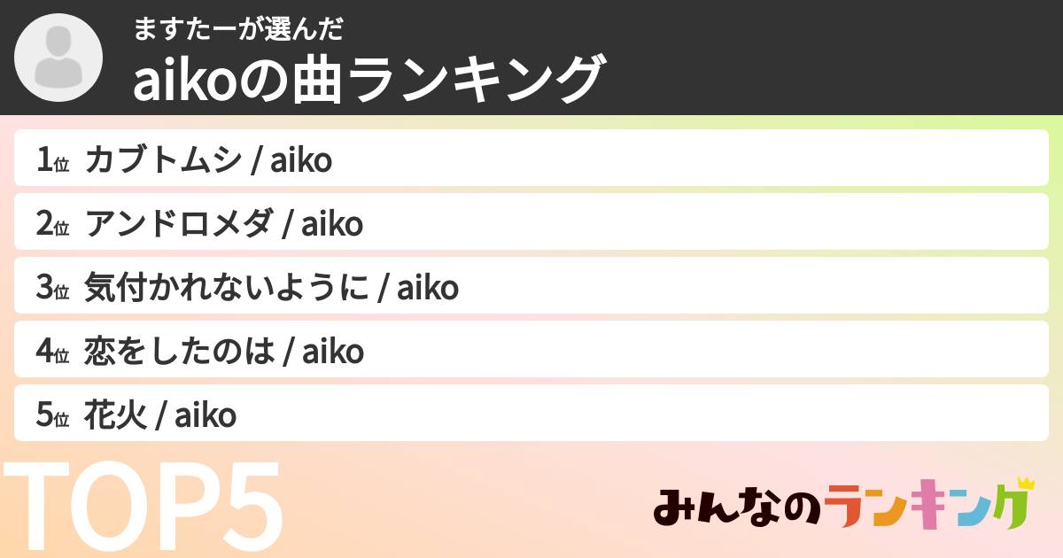 ますたーさんの「aikoの曲ランキング」