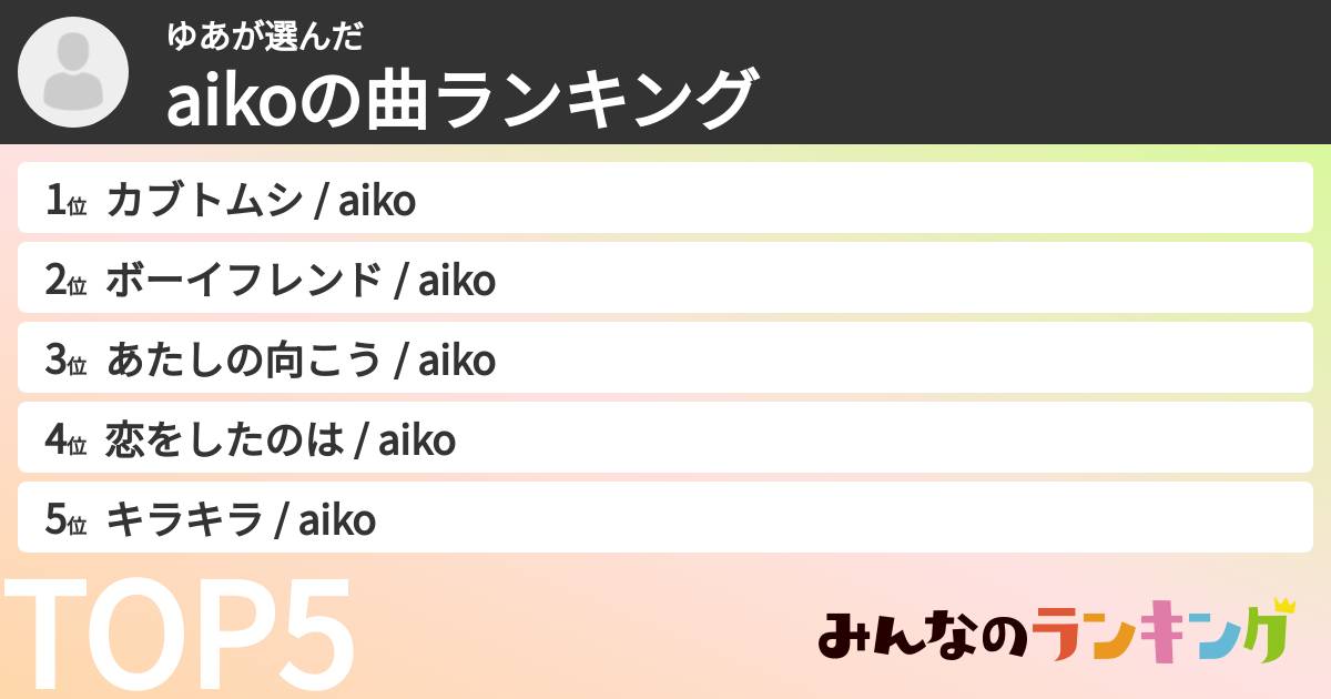 ゆあさんの「aikoの曲ランキング」