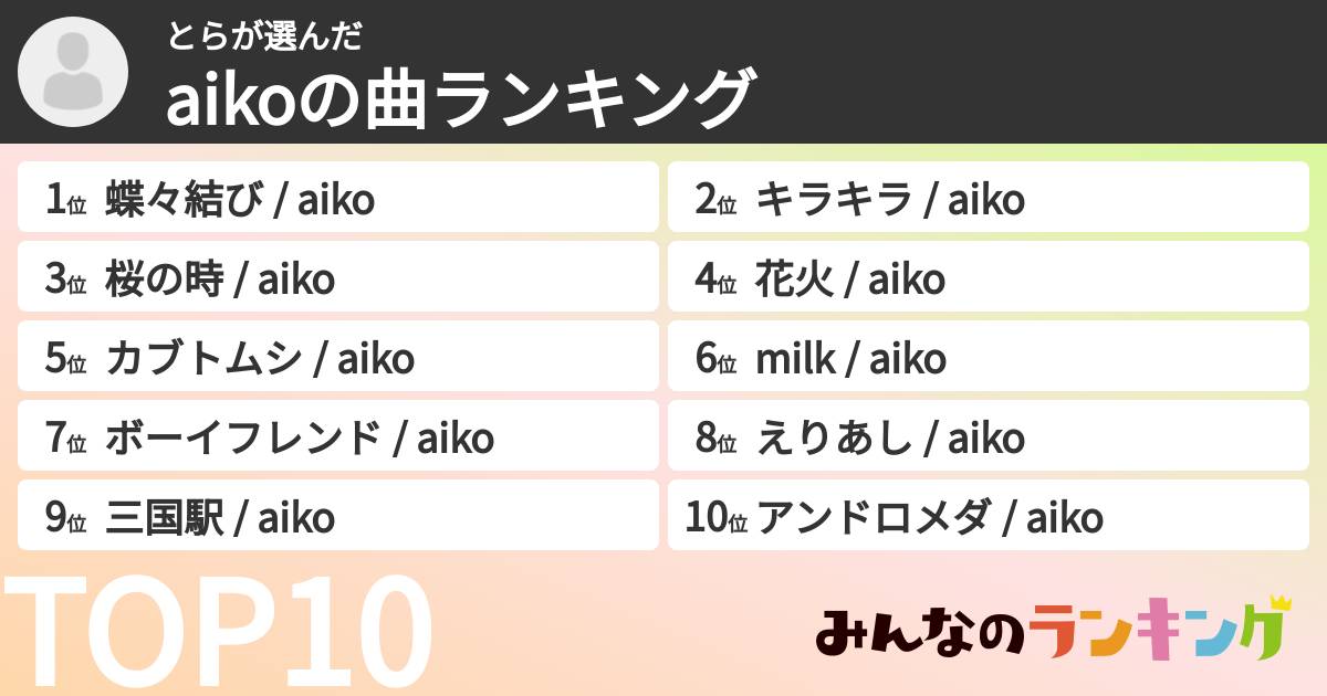とらさんの「aikoの曲ランキング」