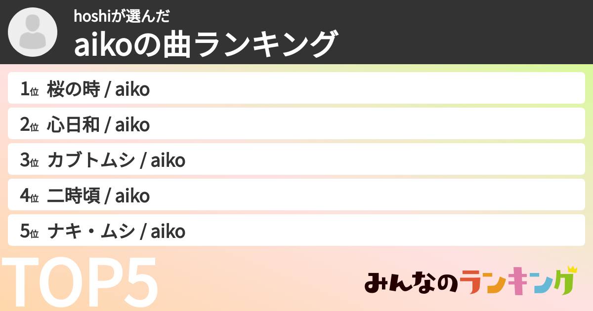 hoshiさんの「aikoの曲ランキング」