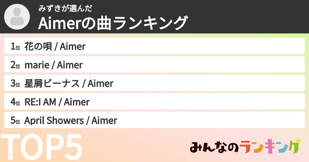 みずきさんの「Aimerの曲ランキング」