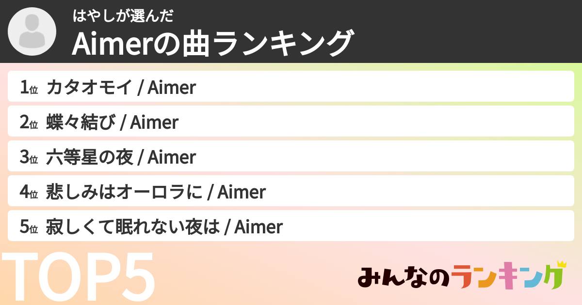 はやしさんの「Aimerの曲ランキング」