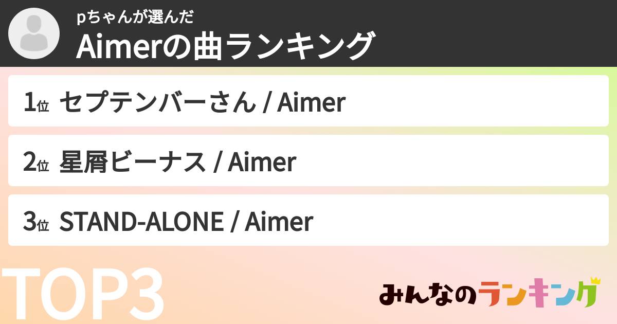 pちゃんさんの「Aimerの曲ランキング」