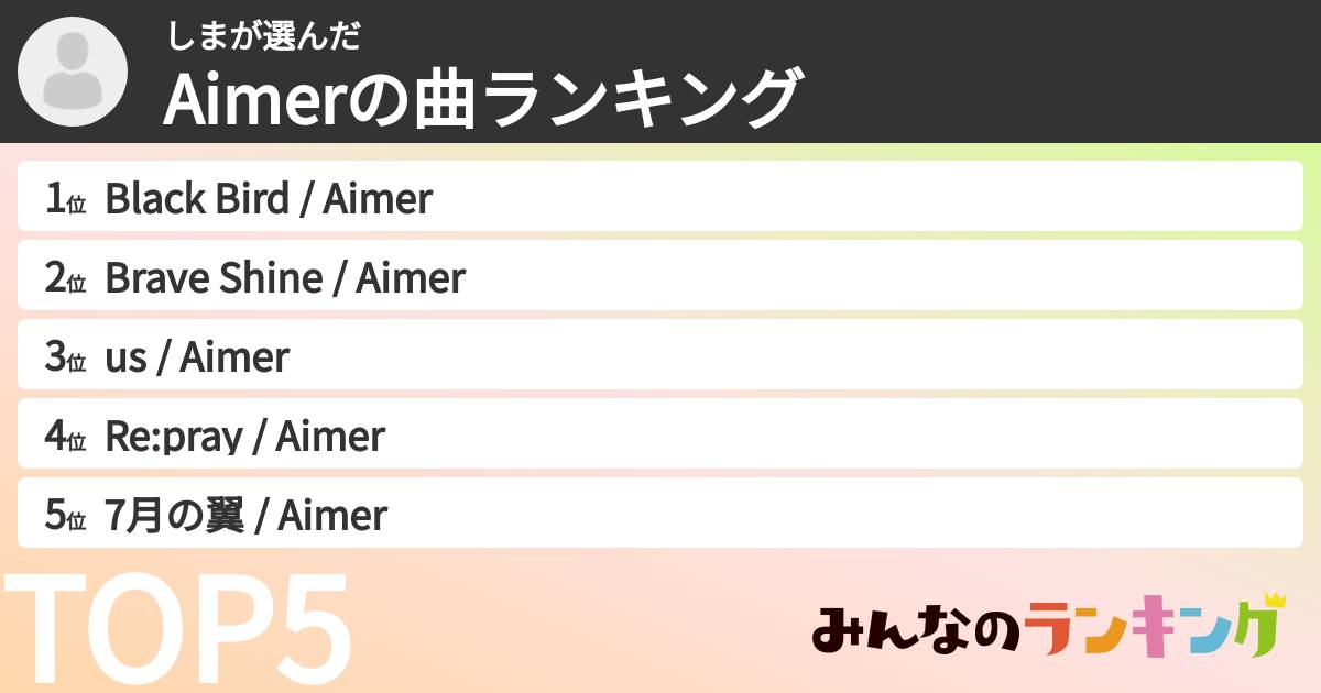 しまさんの「Aimerの曲ランキング」