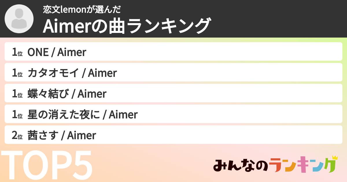 恋文lemonさんの「Aimerの曲ランキング」