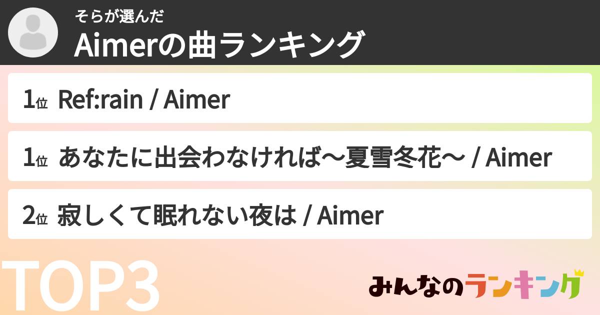 そらさんの「Aimerの曲ランキング」