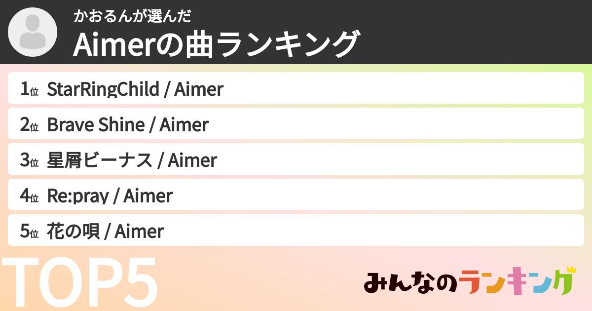 かおるんさんの「Aimerの曲ランキング」