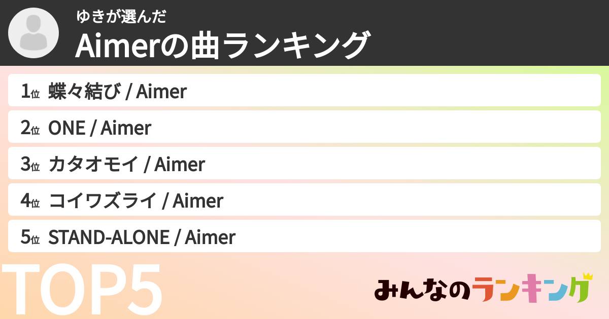ゆきさんの「Aimerの曲ランキング」