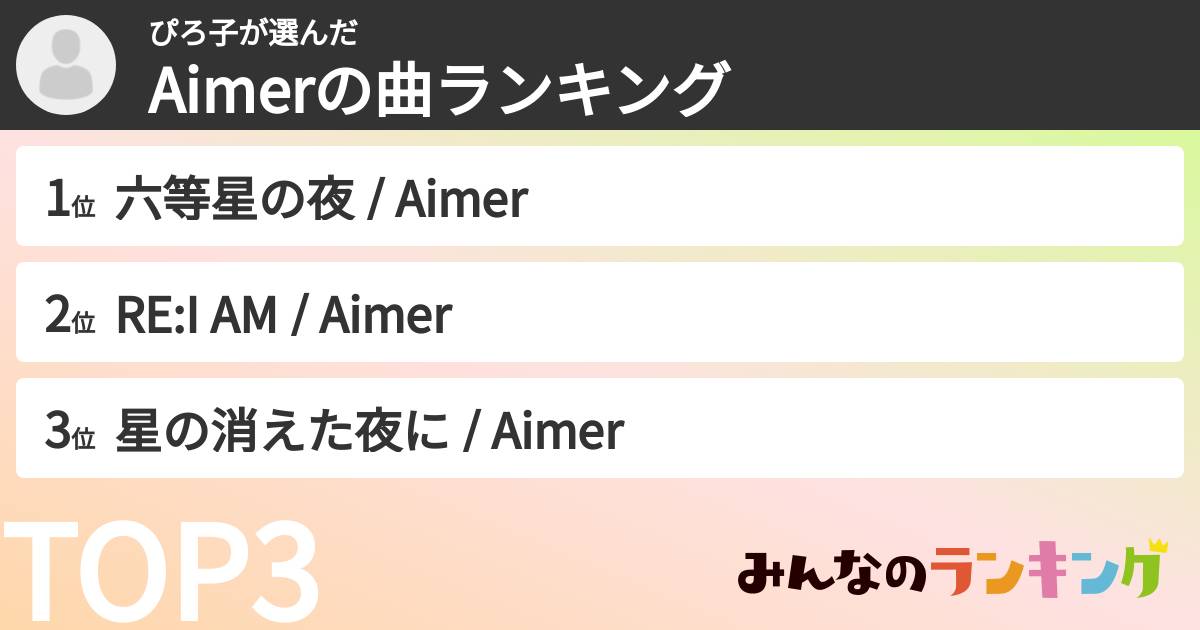 ぴろ子さんの「Aimerの曲ランキング」