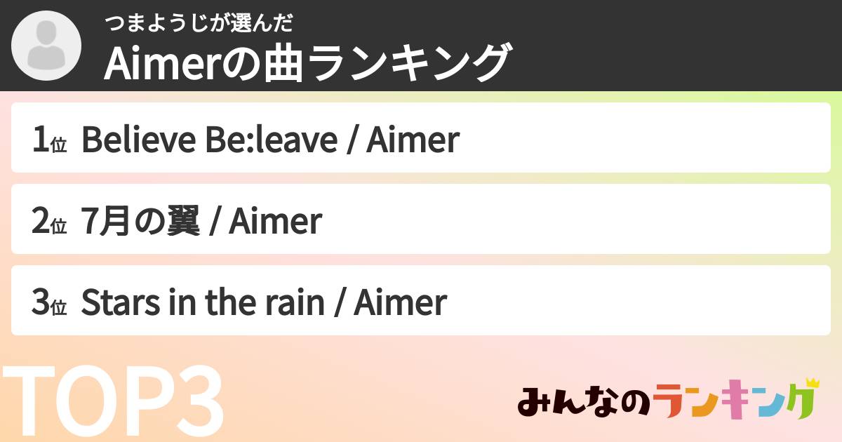 つまようじさんの「Aimerの曲ランキング」