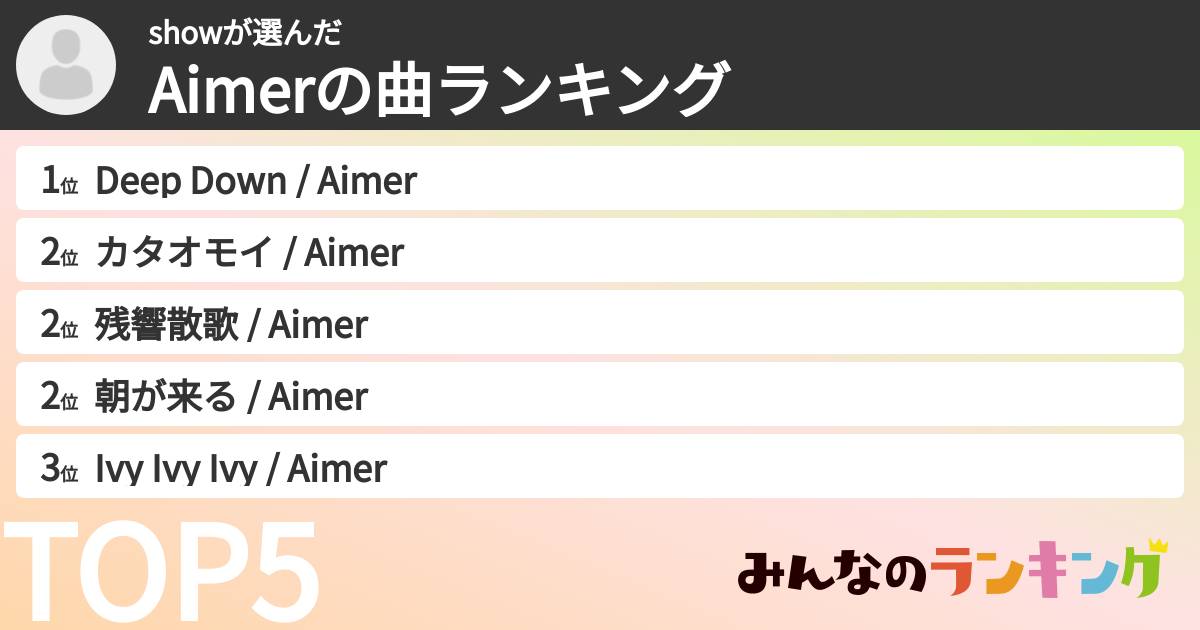 showさんの「Aimerの曲ランキング」