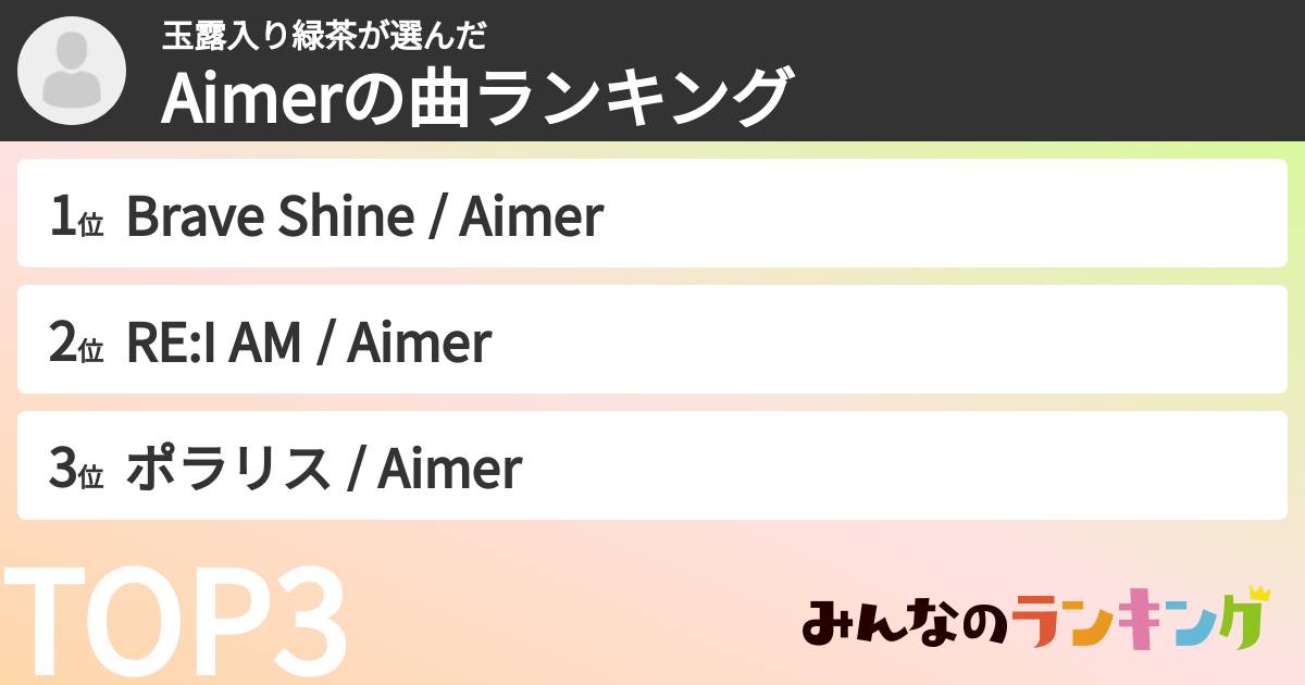玉露入り緑茶さんの「Aimerの曲ランキング」