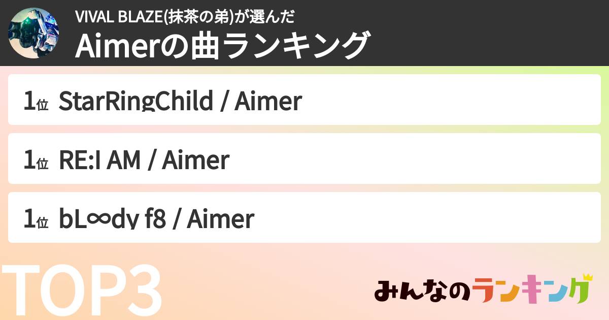 VIVAL BLAZE(抹茶の弟)さんの「Aimerの曲ランキング」